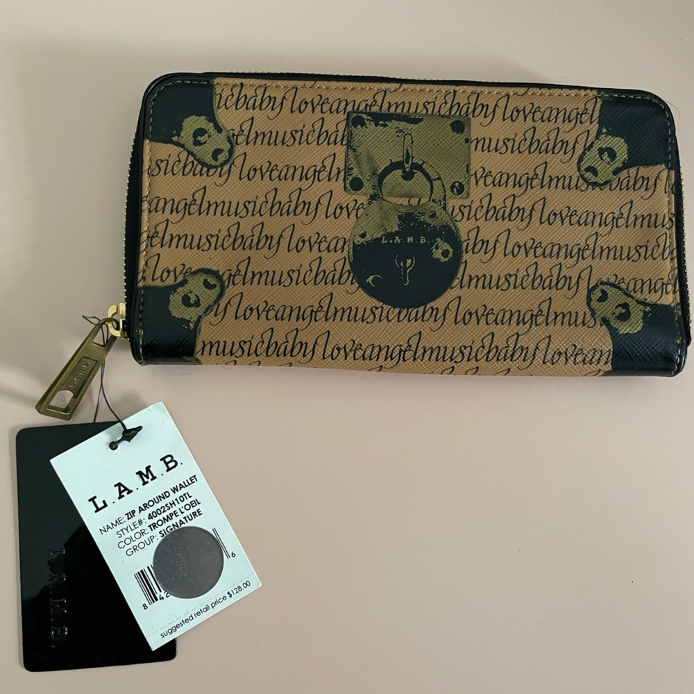 NWT L.A.M.B. by Gwen Stefani Trompe L’Oeil Signature Zip Around Leather Wallet